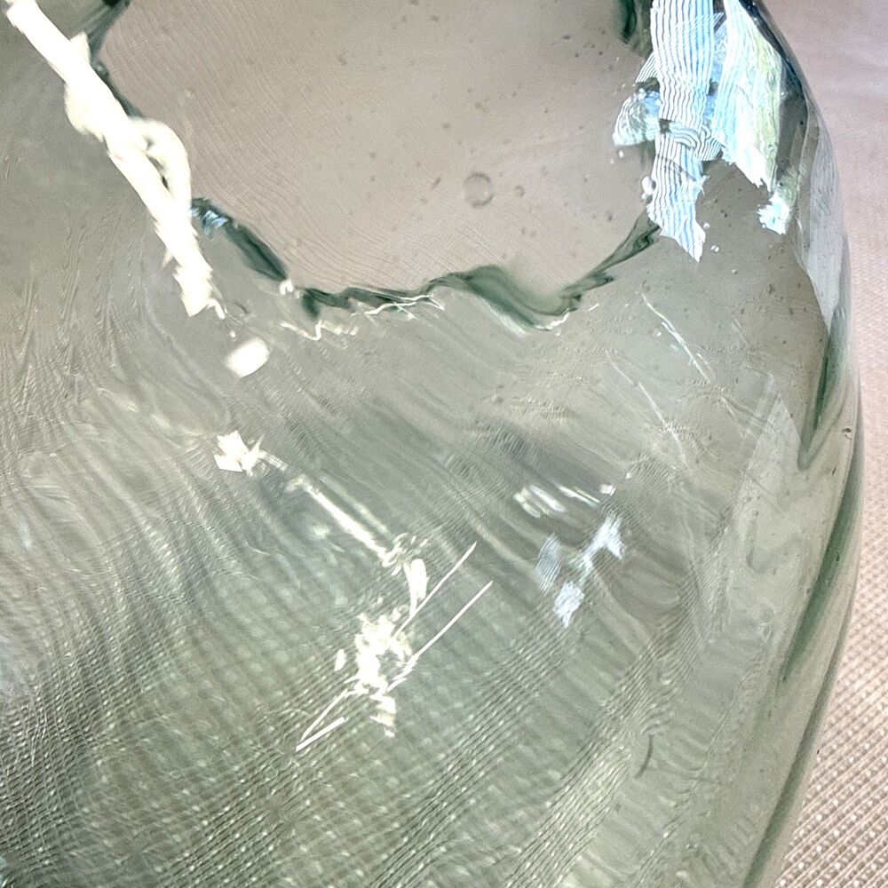Beautiful Vintage Blue-Green Hand Blown Glass 6.5” Tall - Wide Mouth Vase - Picture 10 of 12